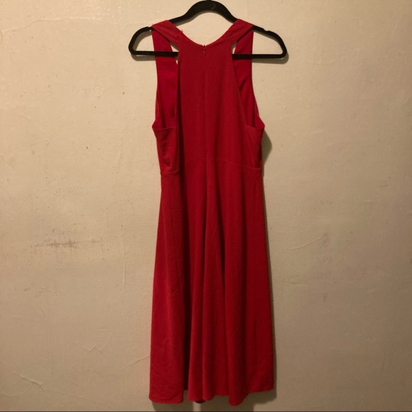 Halston Heritage Red V-Neck Midi Dress 8 - Picture 4 of 7